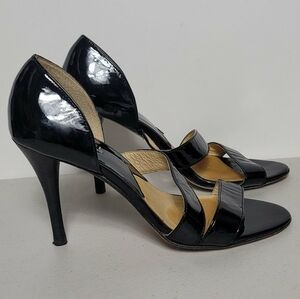 Michael Kors Size 7 M Patent Leather Heeled Sandals D'Orsay Open Toes Black The